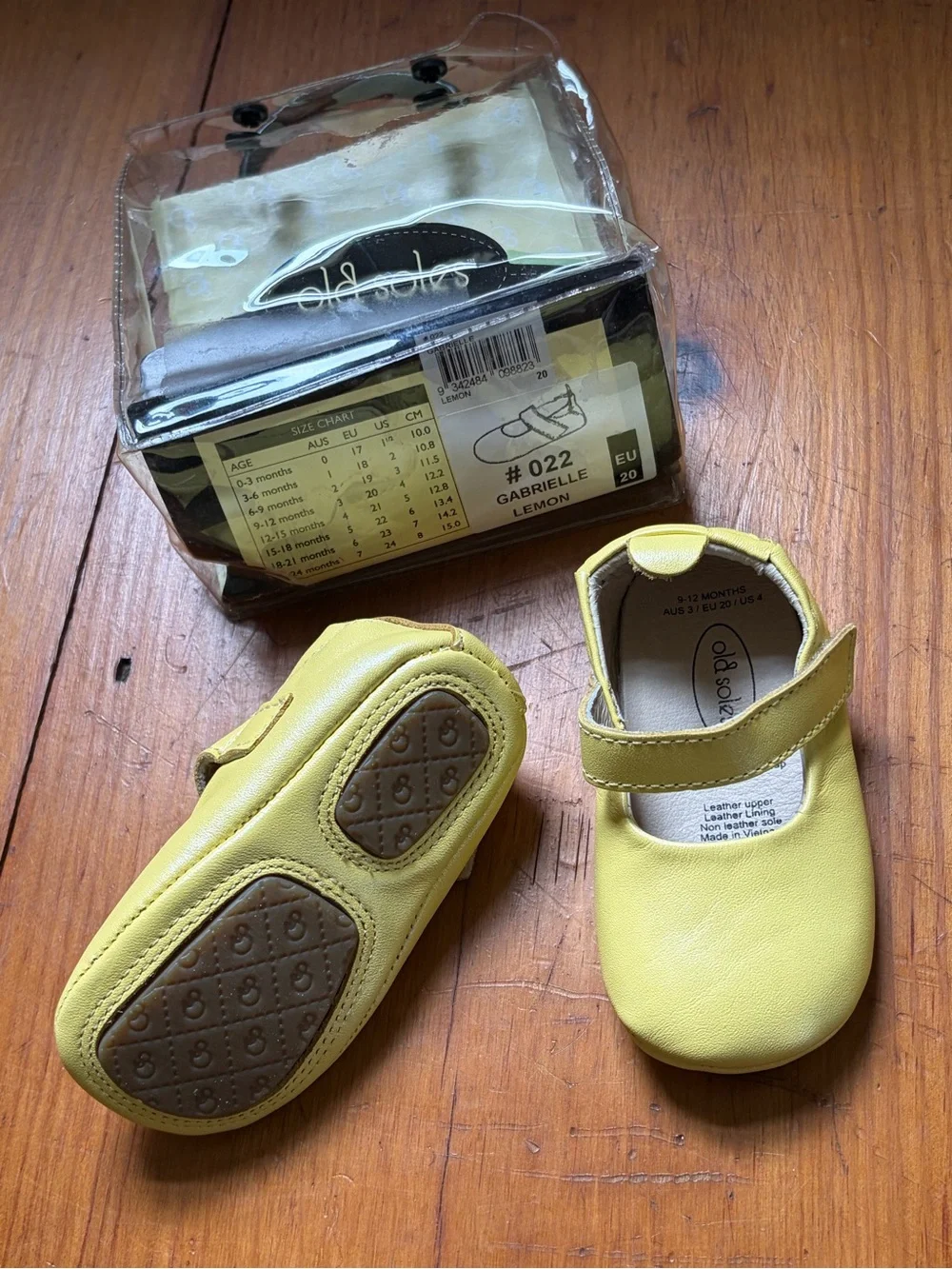 NWT Old Soles Gabrielle Yellow baby Mary Jane shoes leather size 4, 9-12mo, EU20